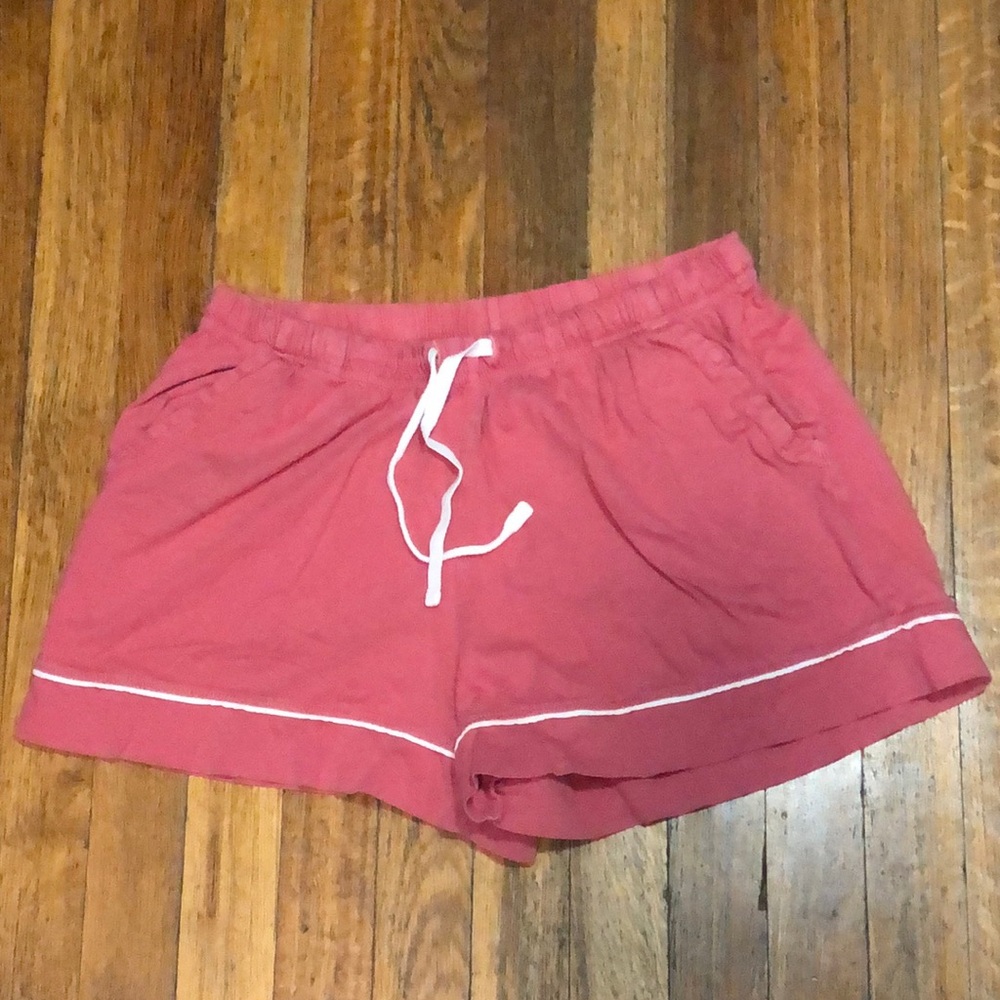 PACT Organic Cotton Ease Sleep Short | Red Drawstring Pajama Bottoms | Size S
